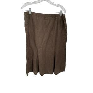 Flax Skirt Pull On Brown Linen Elastic Waist Size small